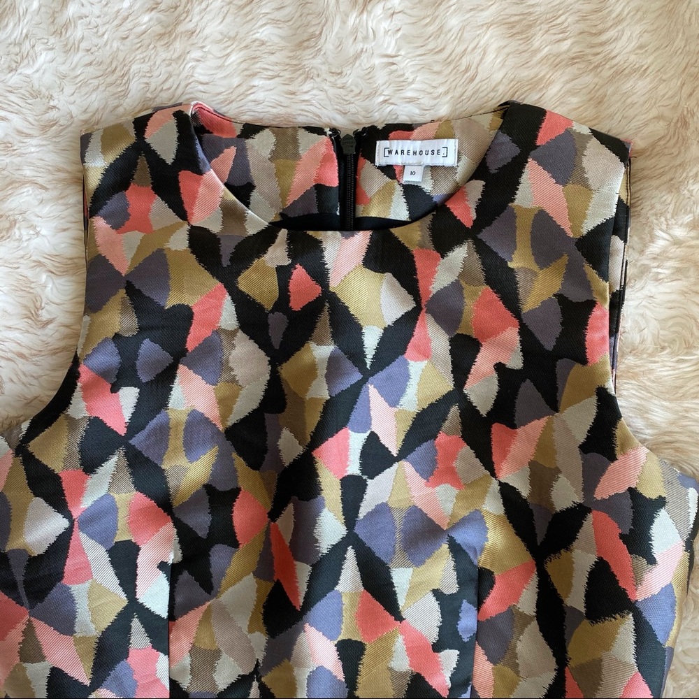 Warehouse 80s Multicoloured Triangles Shift Dress - image 8